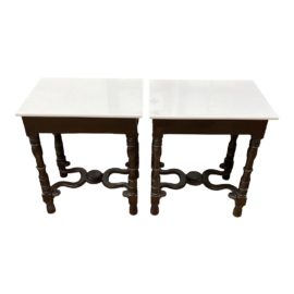 Custom Sri Lanka Wood + Stone Small Side Tables - a Pair
