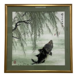 Mid 20th Century Original Sumi Ink Fish Painting - Framed