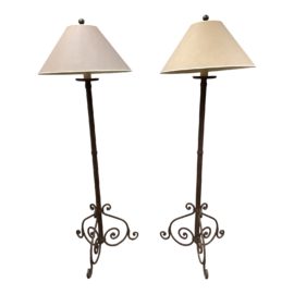 Post Modern Rustic European Wrought Iron Floor Lamps - a Pair