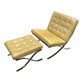Room & Board Casprini Cream Barcelona Leather Chair + Ottoman. Original Price: $4,498