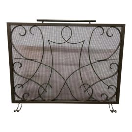 Early 21st Century Transitional Scroll Fireplace Screen & Handle