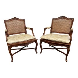 Mid 20th Century Caned Fauteuil Chairs - a Pair