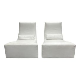 Ligne Roset Neo Fireside White Leather Rocking Chairs - a Pair