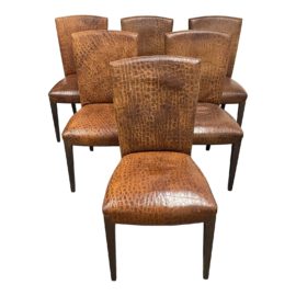 Earl 21st Century Custom Design Faux Alligator Leather Side Chairs - Set of 6