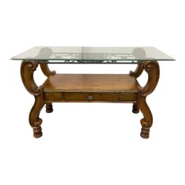 Early 21st Century Traditional Wood Base Glass Top Console Table