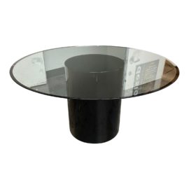 Late 20th Century Glass Round + Black Lacquer Base Table