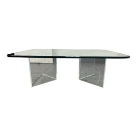 Late 20th Century Rounded Glass + Acrylic Double Boomerang Coffee Table