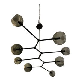 NEW Lightmaker Studio Mode Long Blackened Brass + Smoked Grey Glass Orbs Chandelier.