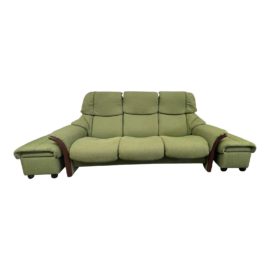 Ekornes Celadon Stressless Eldorado Sofa Recliner + Pair of Storage Ottomans Set. Original Price: $6,595