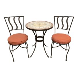 Vintage Style Bistro Tile Table + Pair of Chairs Set