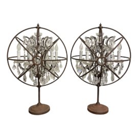 Timothy Oulton for Restoration Hardware Foucault Crystal Orb Table Lamps - a Pair. Original Price: $2,390