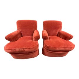 Randolph + Hein Rolled Arm Chair - a Pair, Ribbed Cranberry Silk Mohair. Original Price: $10,000