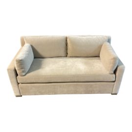 Restoration Hardware Belgium Track Arm + Bench Seat Loveseat - Vintage Velvet in Mist. Original Price: $4,995