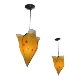 Glass Gold Petal Iron + Glass Pendants, a Pair