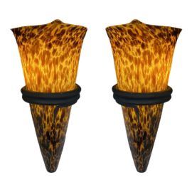 Tortiose Finish Glass Sconces - a Pair