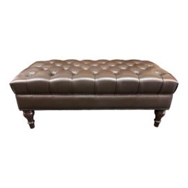 Partridge Custom Tufted Leather Bench Ottoman. Original Price: $3,517