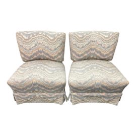 Wavy Print Upholstered Armless Chairs, a Pair