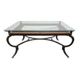 Artistica Home Copper Rivet Trim Glass + Metal Rectangle Coffee Table