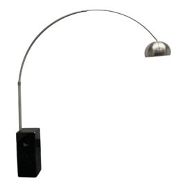 Mid-Century Style Black Marble Base Arch Floor Lamp