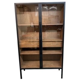 Crate & Barrel Pickled Oak + Black Steel Cabinet