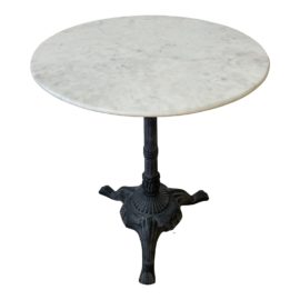 Vintage Round White Marble and Black Metal Bistro Accent Table