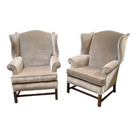 Vintage Taupe Velvet Captain's Arm Chairs - a Pair