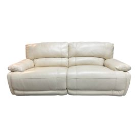 Macy's Cream Leather Powered Recliner Sofa