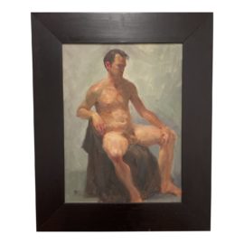 Original Artwork Zimou Tan Sitting Nude Oil Painting + Framed. Original Retail Value: $3,000