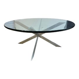 Mid 20th Century Round Glass + Polished Chrome Coffee Table