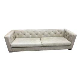 Restoration Hardware Modena Tufted Shelter Fog Suede Arm Sofa. Original Price: $12,995