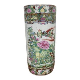 Late 20th Century Chinese Rose Medallion Umbrella Stand