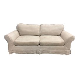 Contemporary Linen Slipcover Rolled Arm Sofa