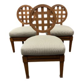 Orlando Diaz-Azcuy for McGuire Outdoor Solid Teak Portico Side Chair - Set of Three. Original Price: $2,500