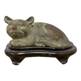 Gumps Bronze Cat + Wood Stand