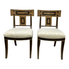 Michael Taylor Klismos Upholstered Side Chairs, a Pair
