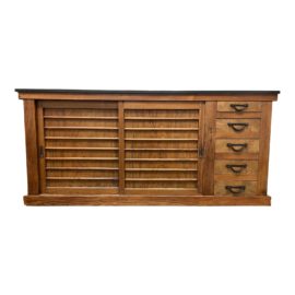 Vintage Stone Top Wood Tansu Sideboard
