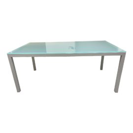Custom Parsons Glass + Steel Dining Table. Original Price: $1,200