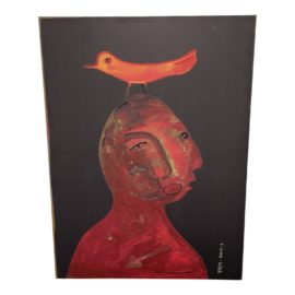 Cb2 Yan Yan Ming "Man With Bird" Print on Canvas 127/252