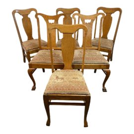 Antique Set of Six Tiger Oak Dining Chairs
