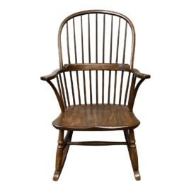 Mid 20th Century Oak Wood Rocking Chair - Dark Finish