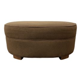 Custom Design Oval Upholstered Brown Boucle Ottoman