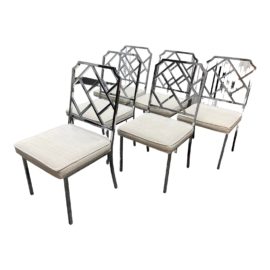 1970's Milo Baughman for Design Institute of America (D .I. A.) Chrome Chippendale Side Chairs , Set of Six. Original Price: $9,000