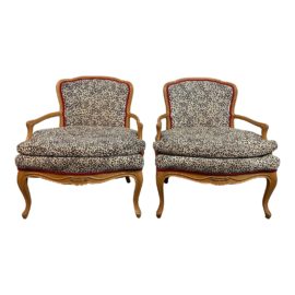 Custom Design Leopard Fauteuil Arm Chairs, a Pair