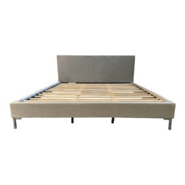 NEW Eastern King Saatva Santorini Taupe Vintage Velvet Bed Frame. Original Price: $1,695