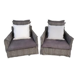 Crate & Barrel Oasis Arm Chairs + Christian Liaigre Upholstery, a Pair. Original Price: $4,000