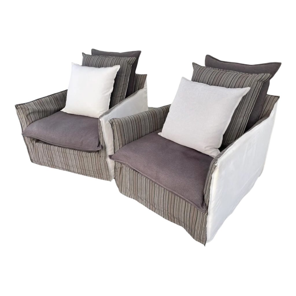 Crate & Barrel Oasis Arm Chairs + Christian Liaigre Upholstery, a Pair