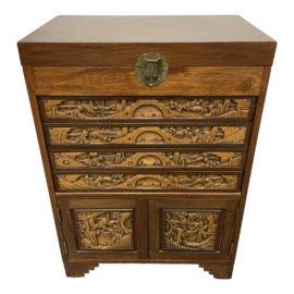Mid 20th Century Elm Asian Influenced Large Jewelry Storage Cabinet