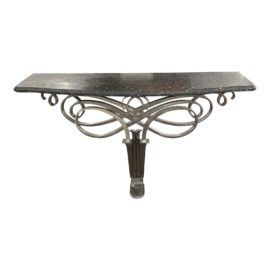 Custom Design Black Granite + Iron Demi Lune Console. Original Price: $8,835