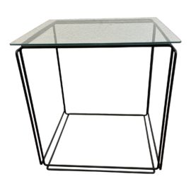 Crate & Barrel Black Finish Metal + Glass Top Side Table