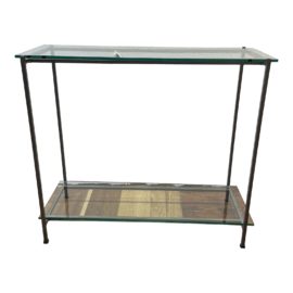Crate & Barrel Metal Frame + Glass Top Console Table